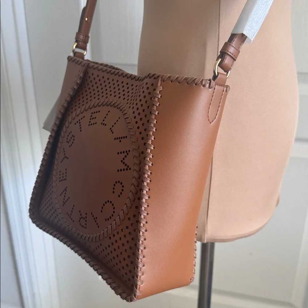Stella McCartney Perforated Logo Faux Leather Crossbody Bag Cuoio Brown